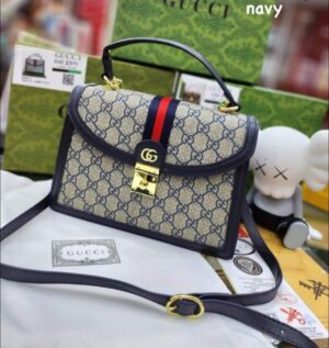 GUCCI OPHIDIAN  GG SUPREME TOP HANDEL BAG (BLACK) WITH FOLDING BOX BIG SIZE