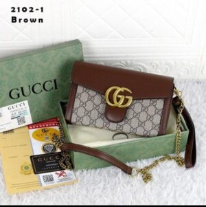 GUCCI HAND HANDLED LEATHER AMERICA BAG WITH BOX (BROWN)