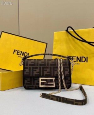 FENDI BAGUETTE JACQUARD FF FABRIC BAG ( DARK BROWN ) WITH BOX