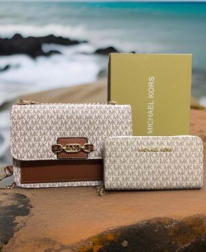 MICHAEL KORS HEATHER LARGE SHOULDER BAG COMBO WITH BOX  ( WHITE )
