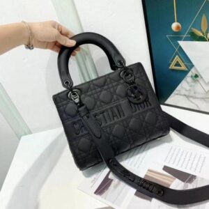 CHRISTIAN DIOR D-LADY CANNAGE ULTRA MATTE HANDBAG ( BLACK )