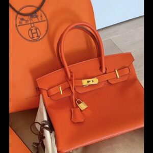 HERMES ORANGE TOGO LEATHER ROSE GOLD HARDWARE BIRKIN BAG 35CM WITH DUST BAG (ORANGE)